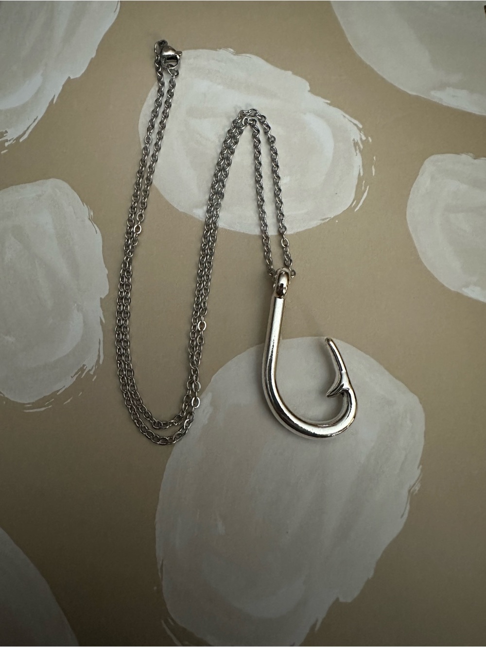 Stainless Steel  Fishing Hook Pendant Necklace - Silver